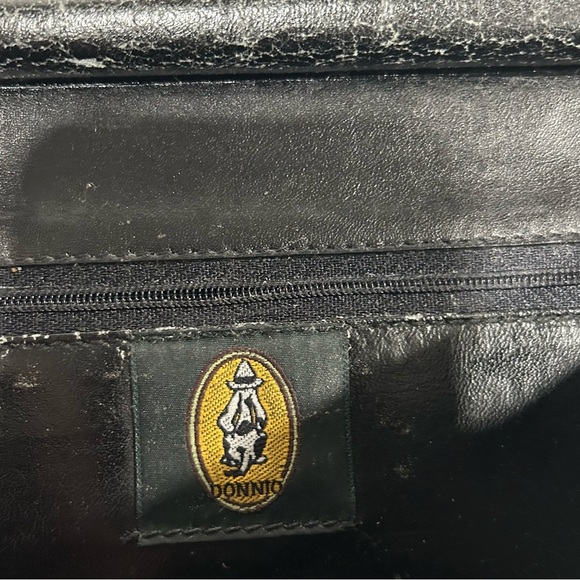 Vintage Donnio Italian Black Leather Satchel Purse with Sunburst Design, Unique - Picture 13 of 16